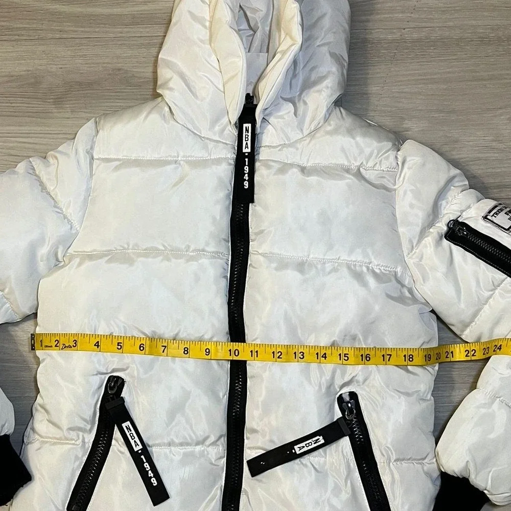 YYACHU Long Puffer Coat Womens M White Hooded Quilted Zip Front Winter Jacket